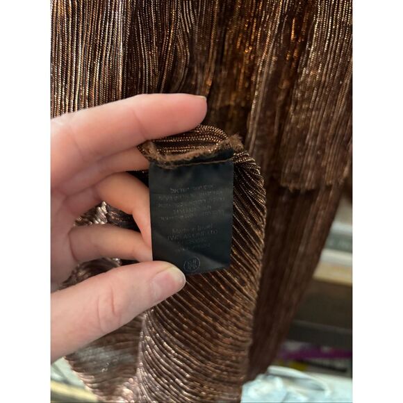 Sabina Musayev Carry Long Sleeve Bronze Metallic Tiered Midi Dress No Belt XS - Picture 10 of 11